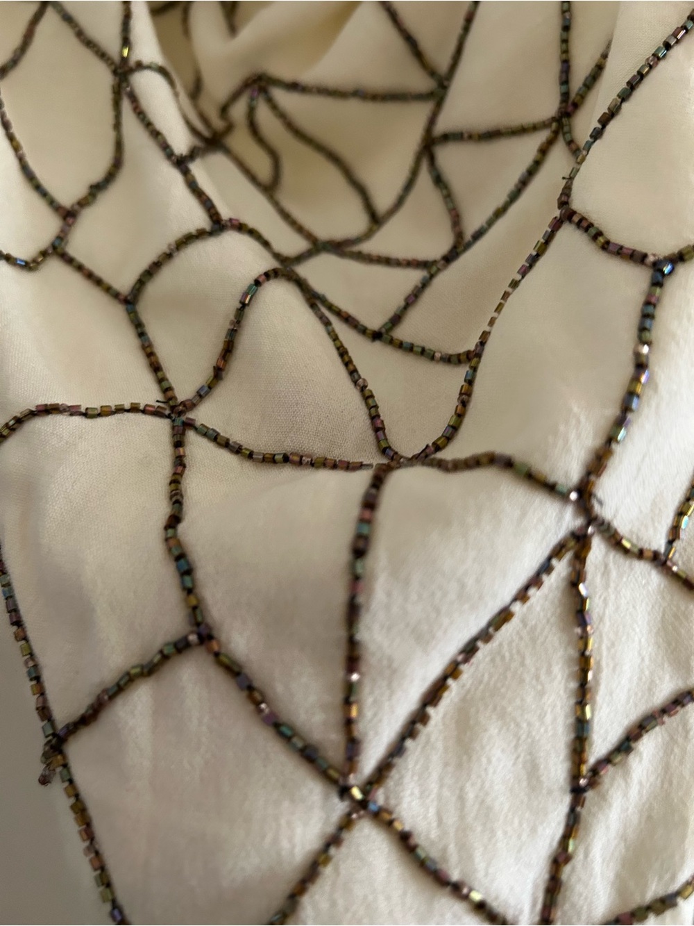 Free People Cream Draped Bodysuit with Black Geometric Stitching - Picture 2 of 10